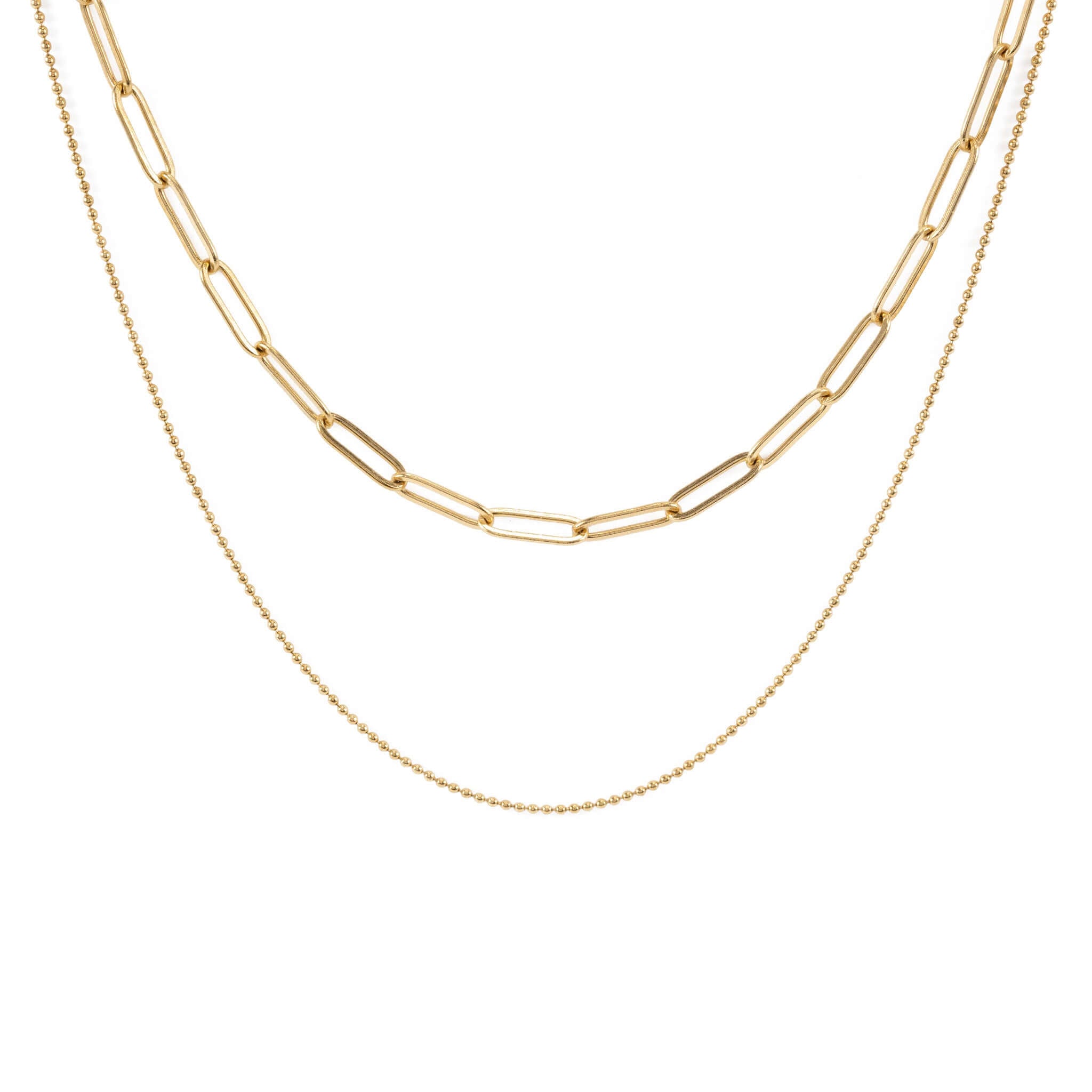 Двойно колие paperclip и синджирче с 18K златно покритие в златист цвет.