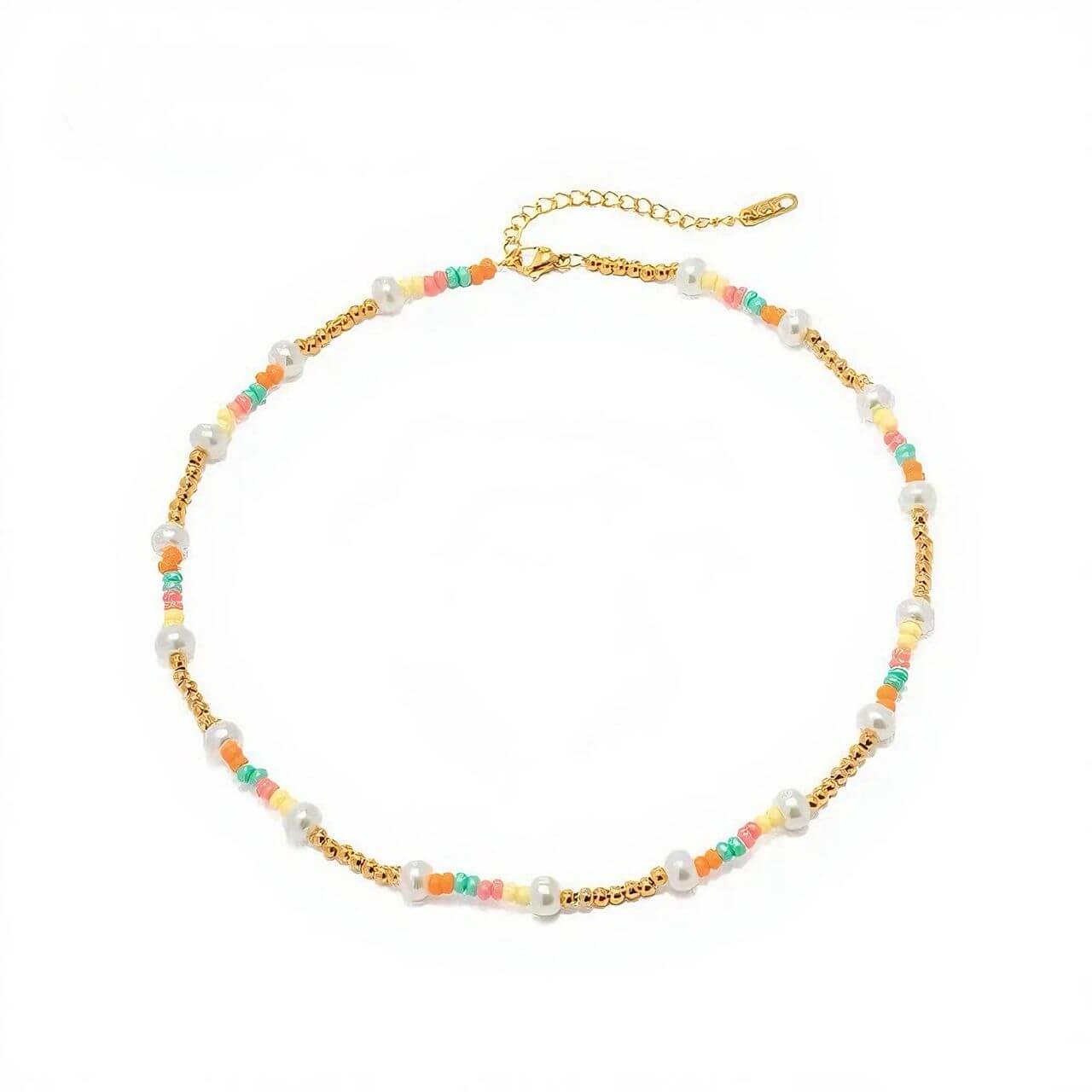 Колие Wave с мъниста и 18к златно покритие, медицинска стомана 304L, 39+7 см, в разнообразие от цветове.