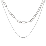 Двойно колие paperclip и синджирче в сребрист цвят с 18К златно покритие и медицинска стомана.