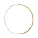 Колие с перли и златен синджир, хипоалергенен и водоустойчив материал, дължина 41 см.