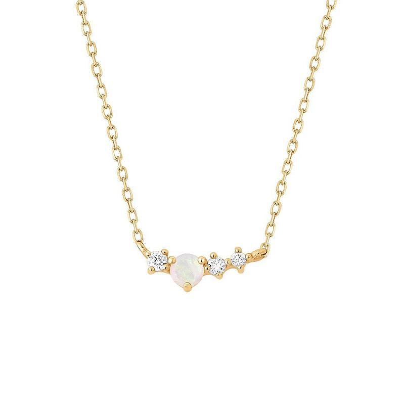 Сребърно колие с опал и диамант, покритие от 18K злато, елегантен и изискан дизайн.