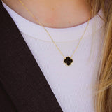 Златисто Сребърно Колие Детелина Със Черен Седеф S925