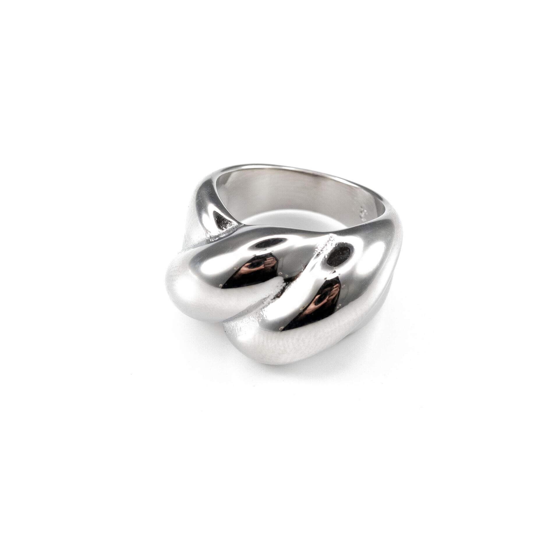 Chunky silver ring with unique design, made from durable medical steel and 18K gold coating.