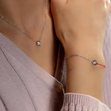 Сребърен комплект с червено конче - колие + мека гривна S925 Silver